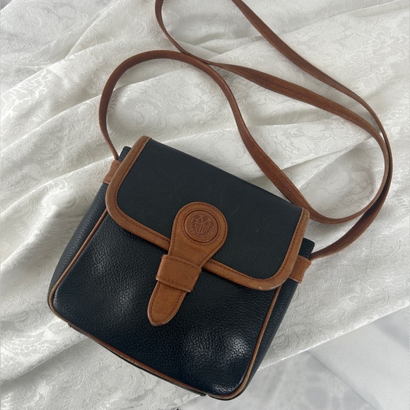 Vintage Genuine Leather Black and Brown Leather Crossbody Bag - Picture 1 of 7